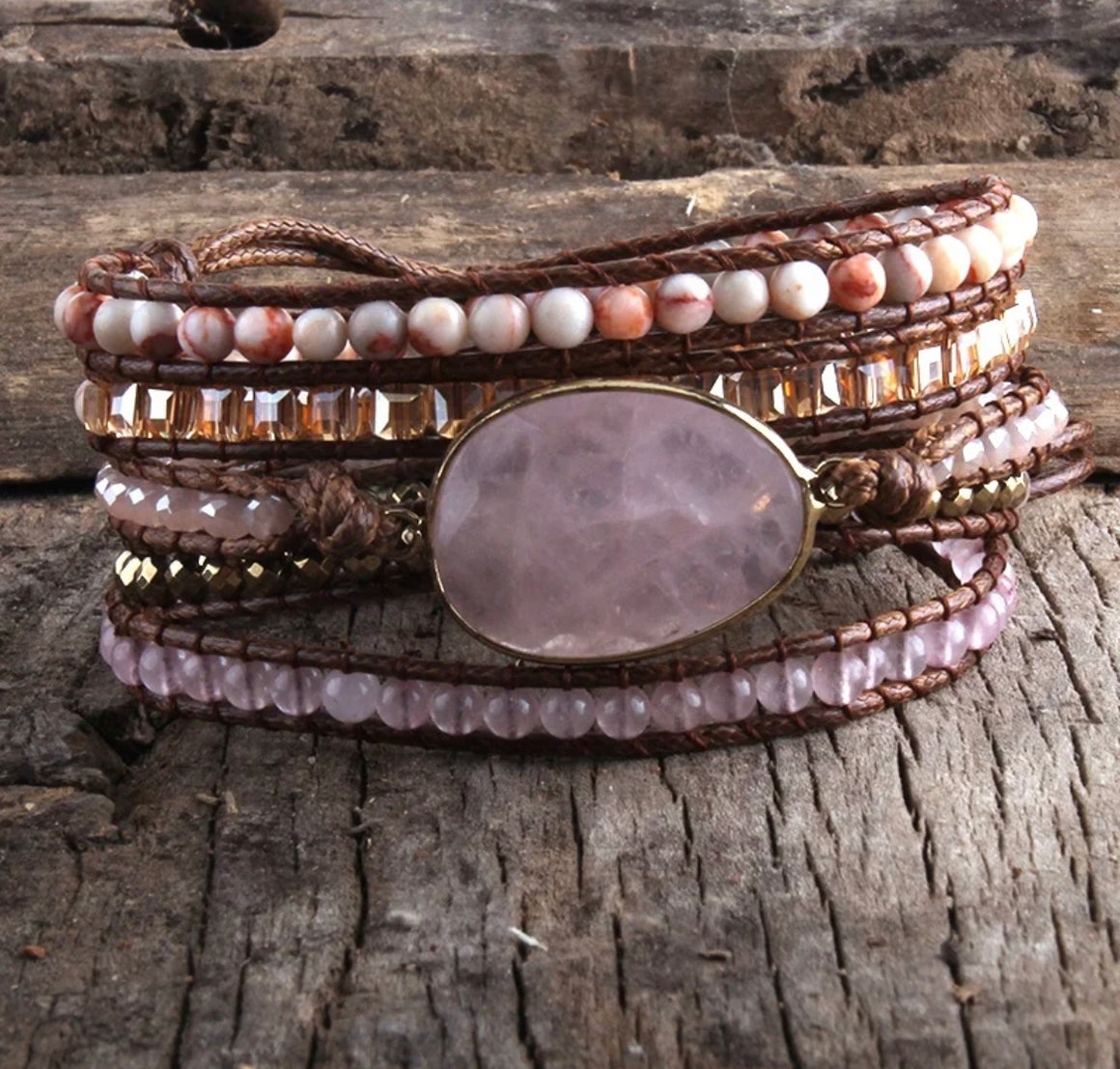 Natural stone leather wrap bracelets